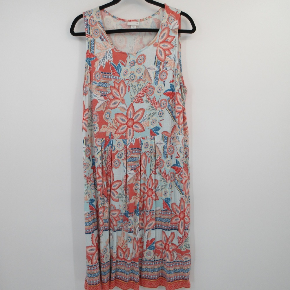 J. Jill Womens Large Coral Blue Floral Paisley Sleeveless Knit Dress L